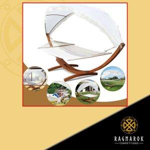 Large Cotton Hammock with Wooden Arc Stand & Canopy - Image 3