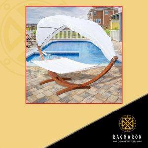 Large Cotton Hammock with Wooden Arc Stand & Canopy - Image 5