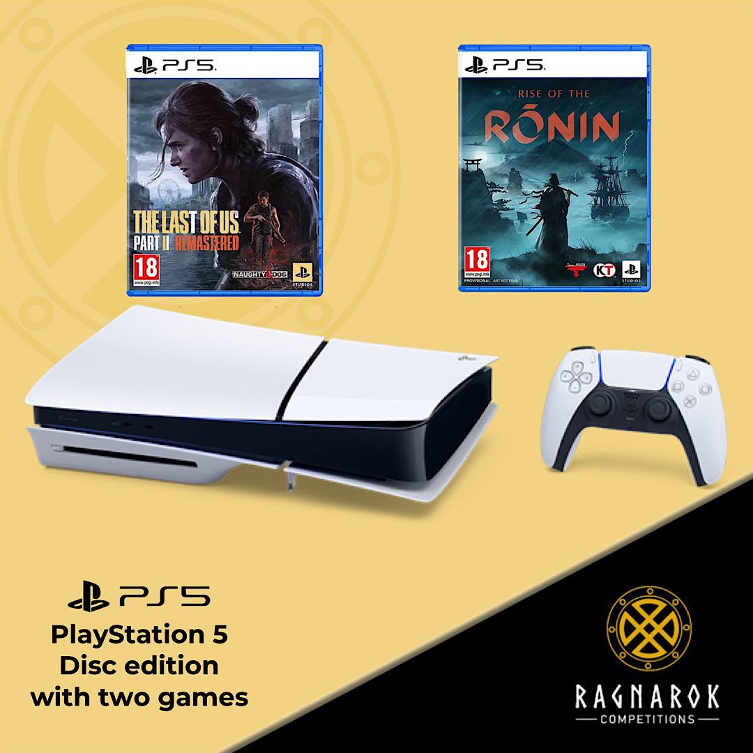 PlayStation 5 disc console with 2 games